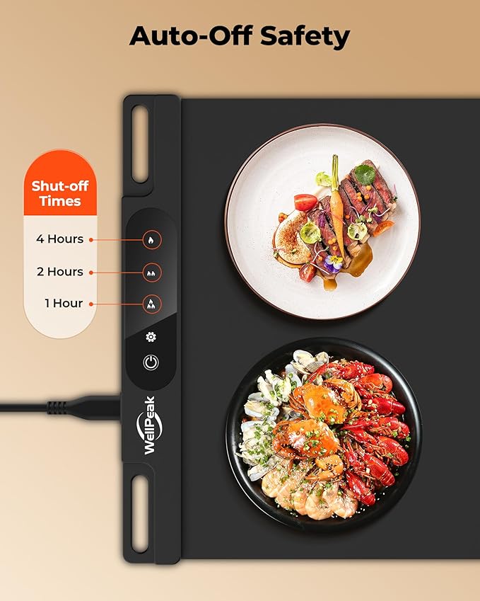 Electric Warming Mat for Food (2-Pack)-Full Surface Fast Heating Silicone Warmer Tray with 3-Level Temperature, Auto-Off, Raised Feet for Table Protection, for Gatherings,Parties,Home Buffet