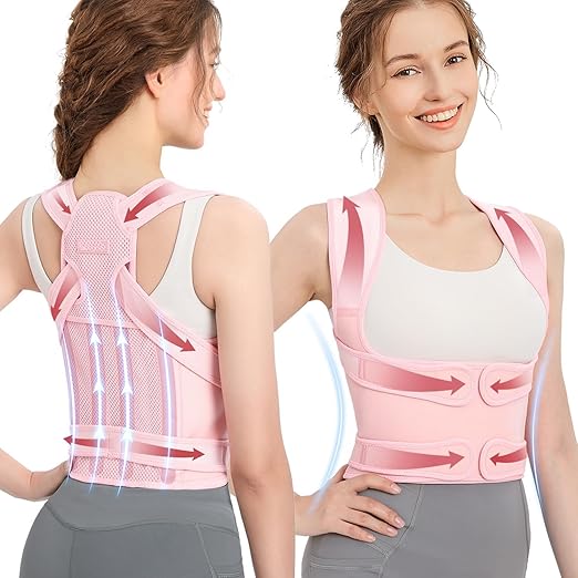 Posture Corrector Upgraded Back Brace for Women and Men, Adjustable Full Back Support, Shoulder Straightener for Hunchback, Scoliosis, Lumbar, Spine, Pink (Medium)