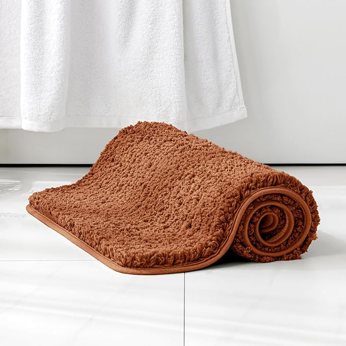 MIULEE Burnt Orange Extra Thick Non Slip Bathroom Rug Fall Shaggy Soft Bath Mat Plush Microfiber Absorbent Water for Shower Tub Machine Washable (16x24 Inches)