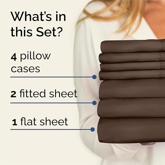 Split King 7 Piece Sheet Set - Cooling & Breathable Bed Sheets - Hotel Luxury Bed Sheets for Women, Men, Kids & Teens - Deep Pocket Bedding w/Easy Fit - Soft & Wrinkle Free - Split King Brown Sheets