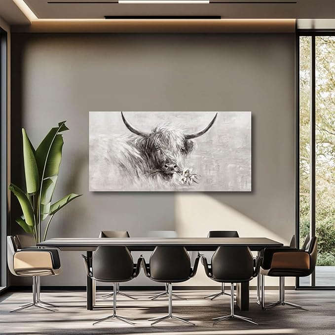 Home Wall Decor Animal Artwork Grey Pictures Vintage Floral Wall Art Contemporary Canvas Painting for Kitchen Bedroom Dining Room 24x48 Inch
