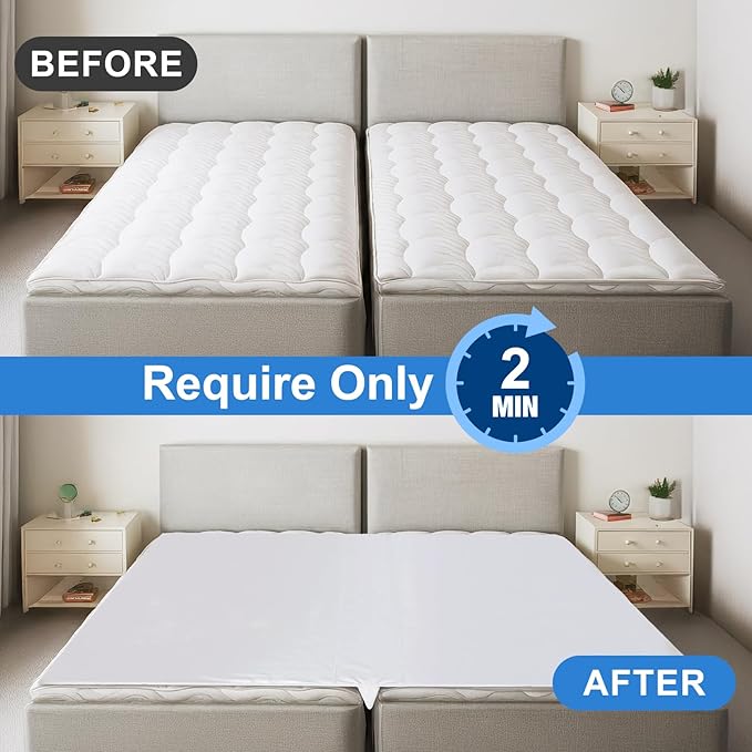 Upgrade 3-in-1 Bed Bridge Twin to King Bed Converter with Fitted Sheet- Mattress Gap Filler King Bed-with Sheet Strap Set 78"x 75"-Patent