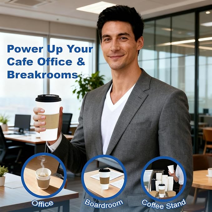 12 Ounce Hot Coffee Cups 100 Pack, Durable for Business and Personal Use