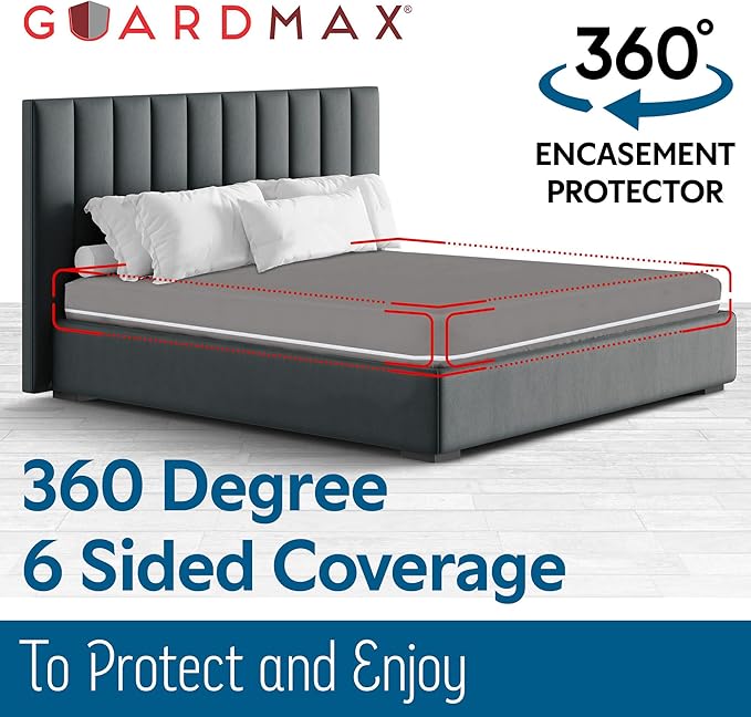 Guardmax Jersey Knitted Short Queen Zippered Mattress Encasement - Waterproof & Bed Bug Proof Mattress Protector - Comfortable, Soft, and Noiseless Zippered Bedding - Dust Mite P0roof (60 x 75 x 12)
