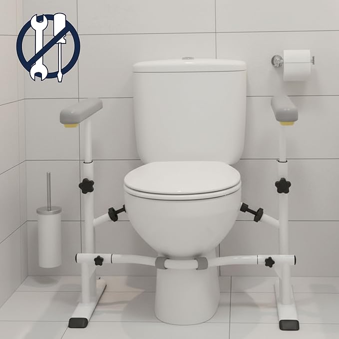 KMINA Toilet Safety Rails for Seniors, Heavy Duty Frame with Handles, Adjustable Height and Width, Handicap Grab Bars
