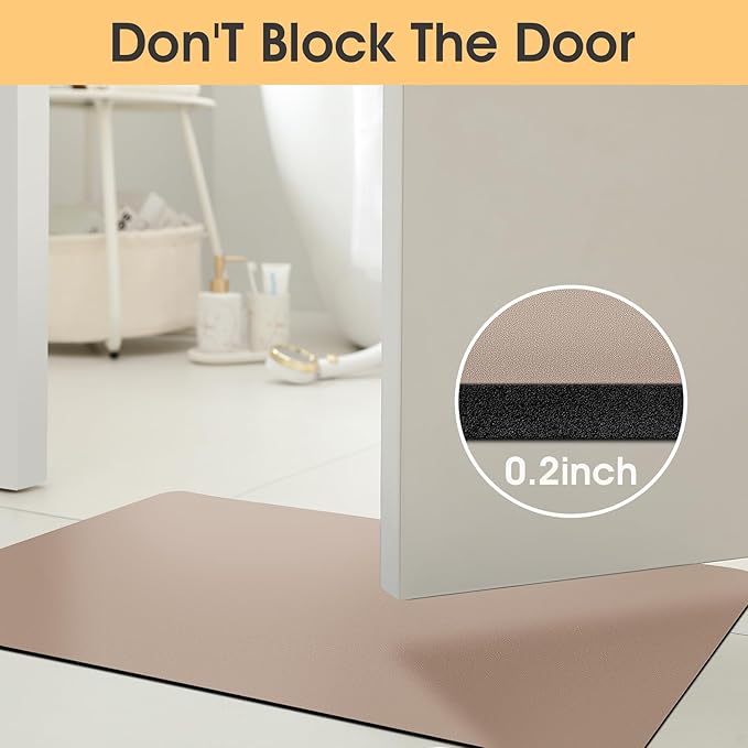 Ultra Thin Bath Mat, Upgrade Backing Non Slip Thin Bath Mats Fit Under Door, Quick Dry Ultra Absorbent Bathroom Rugs, Machine Washable Bath Rugs for Bathroom, Bathtub, Taupe/Solid/24"x17"+48"x20"