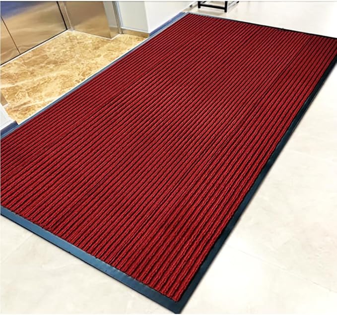 ITINA Door Mat About W3' x L16' Large Outdoor Indoor Mat Waterproof Rubber Back Rugs for Home Office Business Areas Wine Red-Black