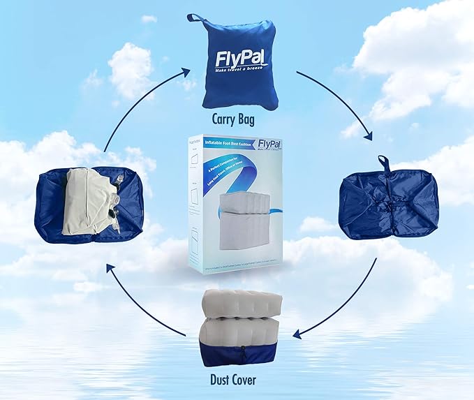 Flypal Inflatable Foot Rest Pillow, Kids Airplane Bed | Adjustable Height Leg Rest for Travel & Office | Improves Comfort & Circulation, Reduces Swelling & Fatigue | Lightweight & Portable