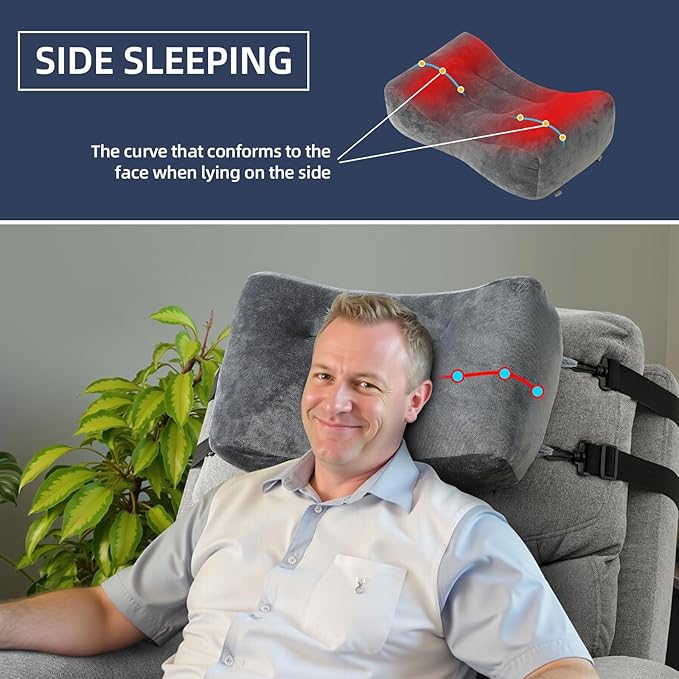 Head Pillow for Sleeping on Recliners with Adjustable Strap Office Chairs Soft Headrest Cushion for Couch,Pain relidf&Cervical Support, Comforttable PP Cotton Neck Rest (Grey, Extra Large)