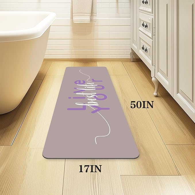 Bath Mat, Bathroom Mat Rugs Super Absorbent Shower Mats Non Slip Quick Dry Thin Rubber Mats for Bathroom Floor Fit Under Door, Shower Rug for Bathtub, Shower, Beige