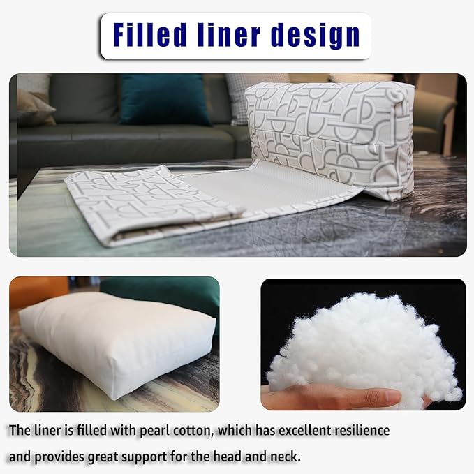 Non-Slip Head Pillow for Recliners - Neck Support Cushion with Velvet Cover for Pain Relief at Home, Office and Travel (Light Geometry)