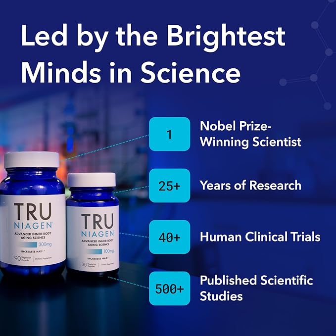 TRU NIAGEN Patented NAD+ Supplement for Anti Aging and Cell Regeneration, 300 mg Niagen, 90 Servings | Supports Cellular Energy, Brain, Muscle | Nicotinamide Riboside (NR) Take 1 Daily | 1 Bottle