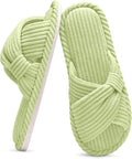 Evshine Fall House Slippers for Women Corduroy Cross Bow Indoor Slippers Open Toe Slip On Bedroom Shoes with Memory Foam
