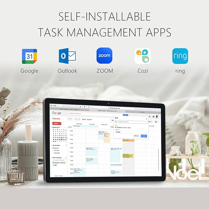 27 inches Touchscreen Digital Calendar & Wall Planners, Smart Whiteboard Calendar for Chore Chart & Work Schedule, Built in Speakers and Camera, Include Wall Mount & Desk Stand