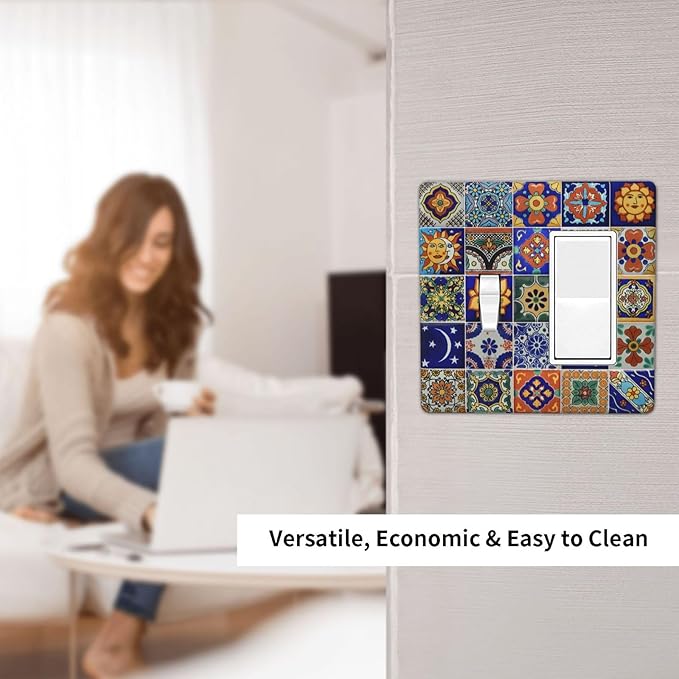 Outlet Covers Mid Century Talavera Shaped Tiles 1 Toggle 1 Rocker Combination Decorative Wall Plate Electrical Switch Plates Light Switch Cover Plate for Bedroom Bathroom Decor