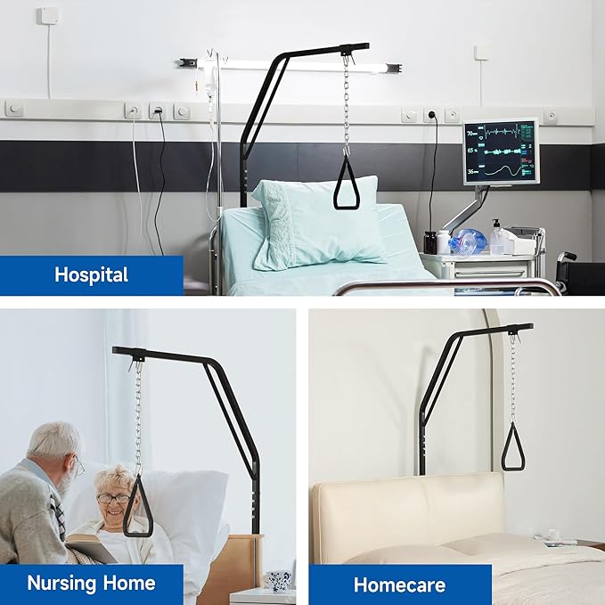 Bed Trapeze, Trapeze Bar for Bed Mobility Patient Aid Hospital Beds Triangle Pull Up Floor Stand Bar Heavy Duty for Elderly Assist Aid, Strong and Work Well