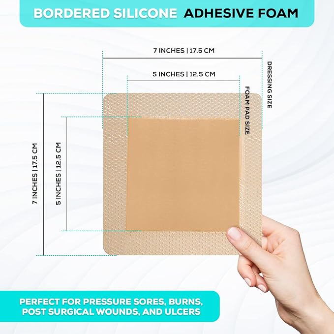 MedVance TM Silicone - Bordered Silicone Adhesive Foam Dressing Size 7"x7" (5"x5" pad), Box of 5 dressings