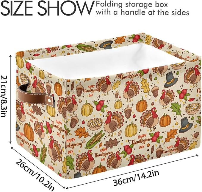 Storage Basket Thanksgiving Day Pumpkins Cube Storage Bins Organizer Bag Collapsible Closet Shelf Baskets with handle for Cloth Book 14.2×10.2×8.3 IN