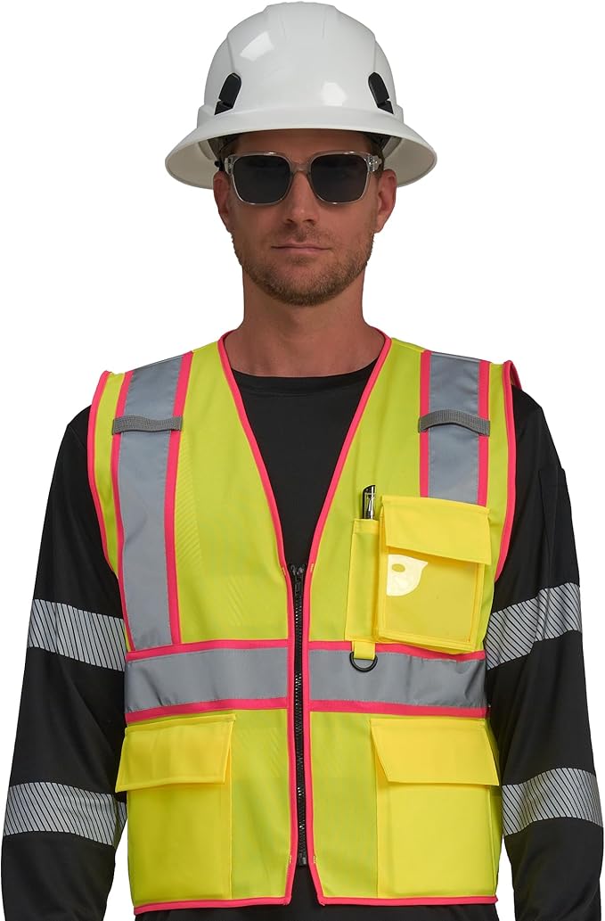 AYKRM High Visibility Safety Vest - Reflective Work Vest with 5 Reinforced Pockets