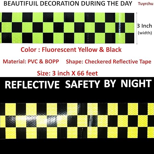 Reflective Tape Outdoor Waterproof 3 inch X 66 feet, High Visibility Hazard Conspicuity Warning Safety Industrial Marking Tape