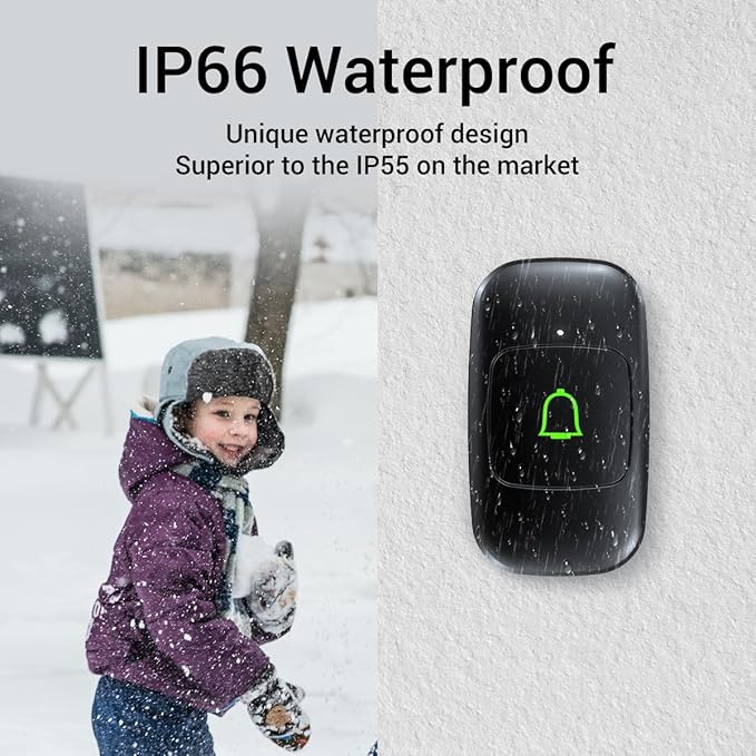 Doorkit Wireless Doorbell with 2 Receivers IP66 Waterproof 1000 Feet with 32 Chimes 115dB 7 volume levels Mute Mode & LED Flash Doorbell Ringer Wireless for Kids Room Teachers Classroom Home Office
