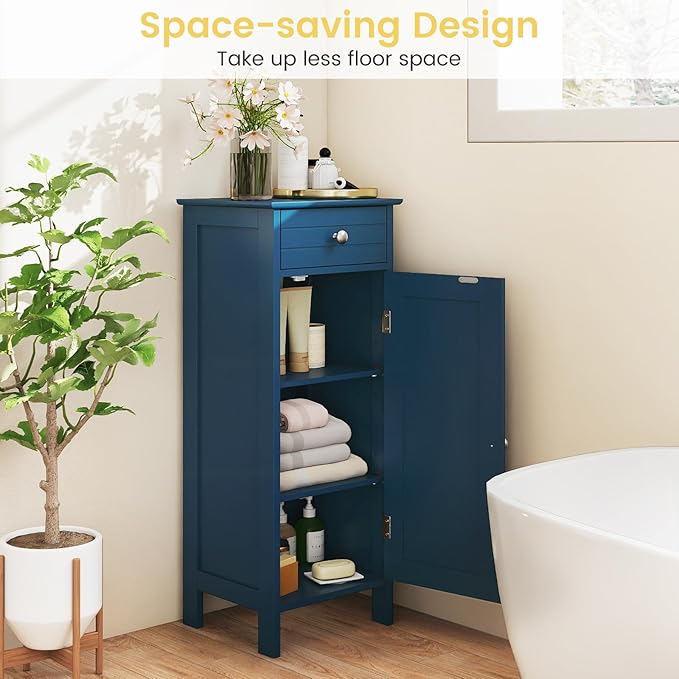 GLACER Bathroom Floor Cabinet, Multifunctional Storage Cabinet with 2 Adjustable Shelves, Space-Saving Storage Organizer, Ideal for Bathroom, Living Room, Kitchen (Blue)