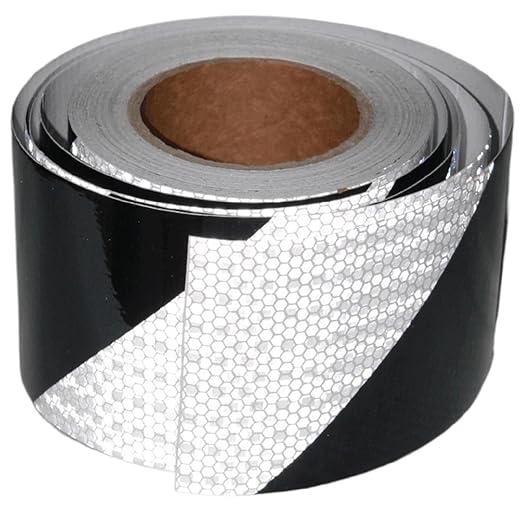 Black White Reflective Tape 4 inch X 66 feet, Outdoor Waterproof Hazard Conspicuity Warning Industrial Marking Tape
