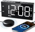 Loud Alarm Clock with Bed Shaker for Heavy Sleeper,3-level Vibrating,Large Digits,Weekday/Weekend Mode,Dual Alarms for Hard of Hearing/Deaf, 5 Volume,Dimmer,USB Charger,Snooze,Battery Backup
