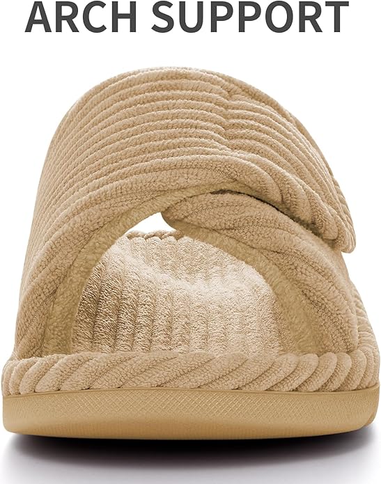 Litfun Orthopedic House Slippers for Women Adjustable Arch Support Indoor Slippers Open Toe Corduroy Bedroom Shoes