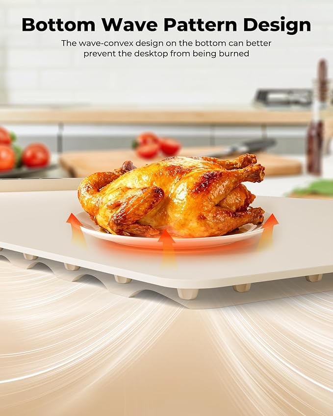 Electric Warming Mat for Food - Full Surface Fast Heating Silicone Tray with 3-Level Temperature, Auto-Off, Raised Feet for Table Protection, Versatile Warmer for Gatherings Parties Buffets