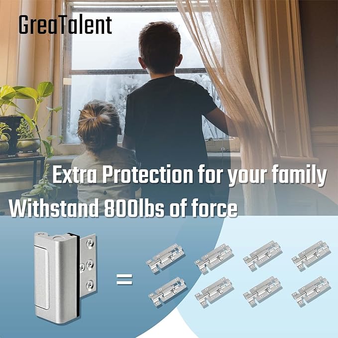 4PACK Home Security Door Reinforcement Lock Childproof, Add High Security to Home Prevent Unauthorized Entry, Aluminum Construction Finish, Frame Lock, Silver