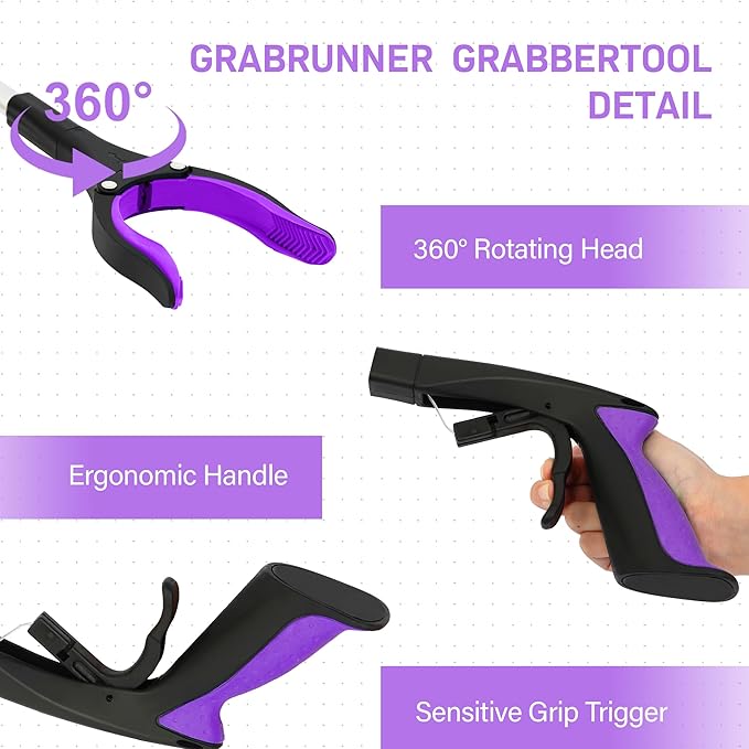 Grabber Reacher Tool - 32” Reacher Grabber Tool with Strong Magnetic and Swivel Head - FDA Registered Heavy Duty Pick Up Stick Grabbers for Seniors, Trash, Surgery Recovery Must Haves Gifts(Purple)