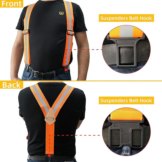 MELOTOUGH Suspenders with Non-Metal End Clip Reflective Safety Belt Clip