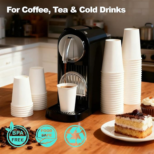 12 oz 100 Pack Disposable Coffee Cups, Bulk White Disposable Paper Cups, Coffee Cups for Hot Tea, Chocolate and Cold Drinks