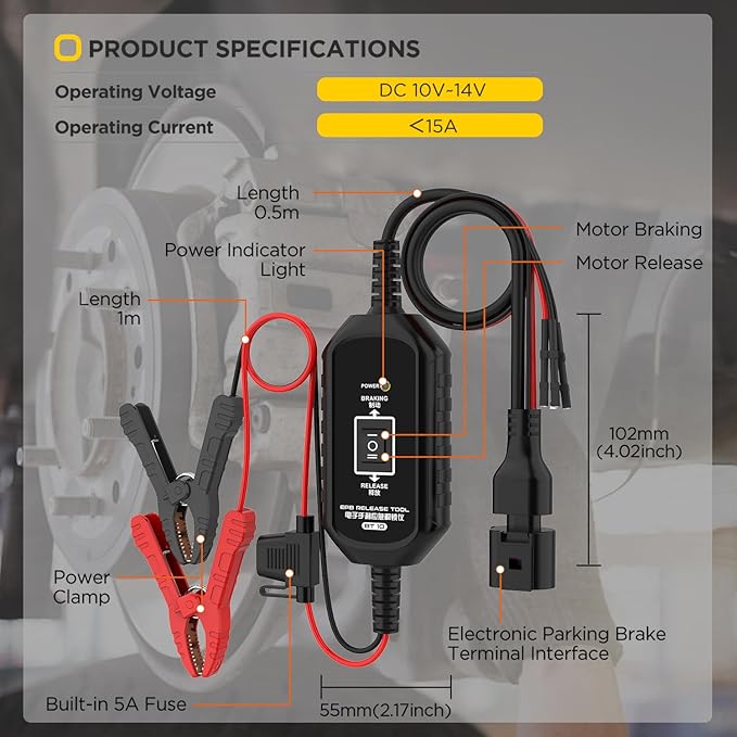 BT10 EPB Emergency Release Tool,Over-Current Protection, Dual-Channel Forward/Reverse Control for Electronic Parking Brake Release and Reset