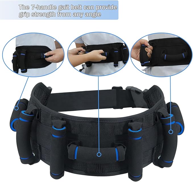 Gate Belt for Elderly with 7 Handles,Gait Belts Transfer Belt for Seniors, Adjustable Lift Belts for Elderly (27-45 inches) Quick Release Gait Belt，Patient Transfer Belt for Disabled