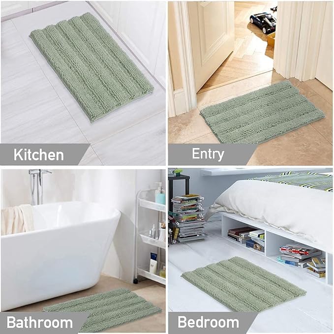 Turquoize Bathroom Rugs Shaggy Chenille Bath Rug Non Slip Thick Shaggy Bath Mats for Bathroom Chenille 1-Piece Bath Mat Set, Soft Super Absorbent Shower Rug Washable Mats, 20"x32", Sage