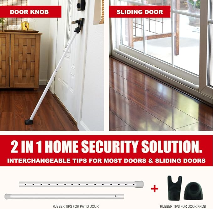 Door Security Bar & Portable Door Lock with Alarm (White) – High-Grade Iron Door Jammer & 130dB Alarm for Home, Apartment, Hotel & Travel Safety – (Black)
