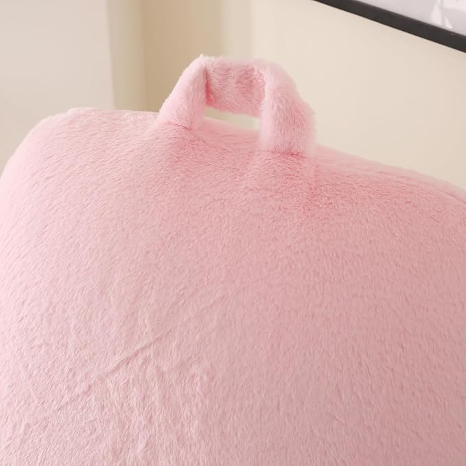 Reading Pillow for Sitting in Bed, Large Backrest Reading Pillow with Arm Rest,Back-Rest Support Cushion for Sit Up on Couch, Sofa, and Floor, Dorm Essentials (Pink Faux Fur, Large(19"))