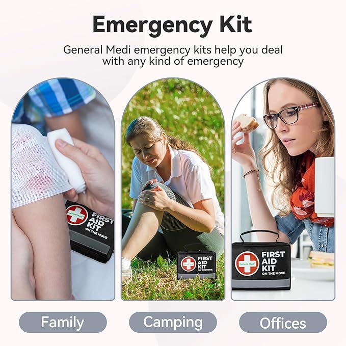 General Medi First Aid Kit - 150 Pieces Small Compact First Aid Kit Bag - Includes Instant Cold Pack, Emergency Blanket for Travel, Home, Office, Vehicle, Camping