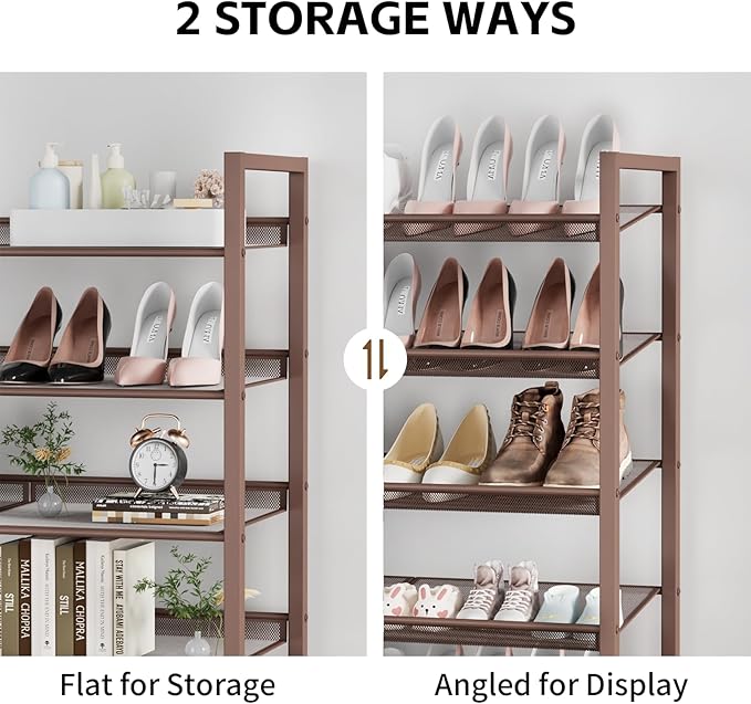 8Tier Metal Tall Shoe Rack,Large Shoe Rack for Closet,entryway,Garage, with Adjustable Flat or Angled Shelves, Hold 32-40 Pairs Shoes ﻿