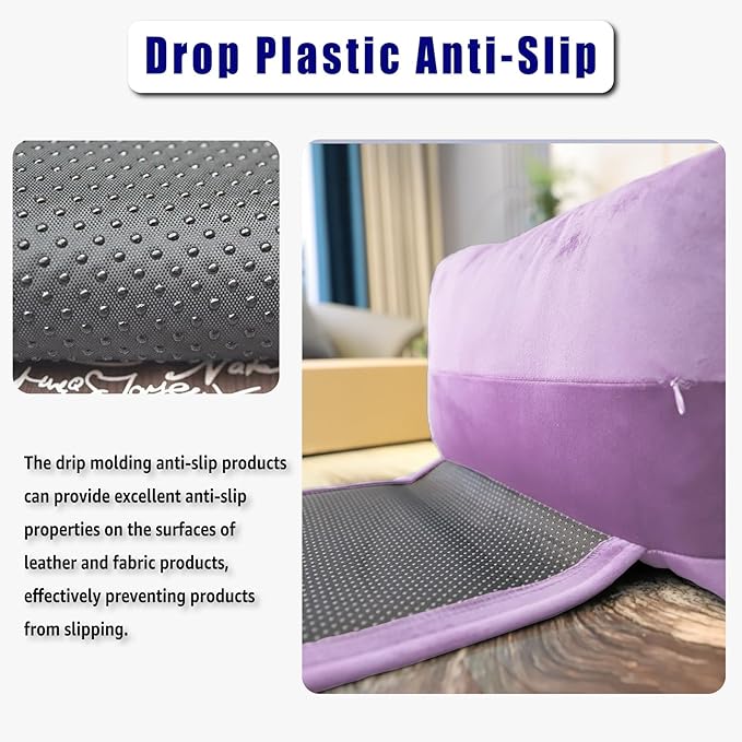 Headrest Pillow with Pearl Cotton Filling - Non-Slip Headrest Cushion with Velvet Cover for Recliners, Sofas and Loveseats (Lavender)