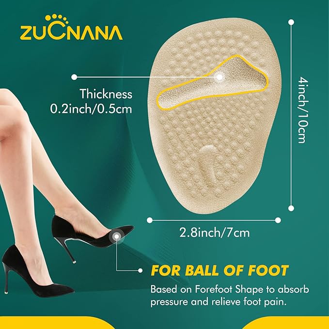 Ball of Foot Cushions (Beige) | Metatarsal Pads for Women (6 Pairs Foot Pads) | Reusable Shoe Inserts for Pain Relief | Non-Slip Heel Cushion Inserts Best for Neuroma and Callus