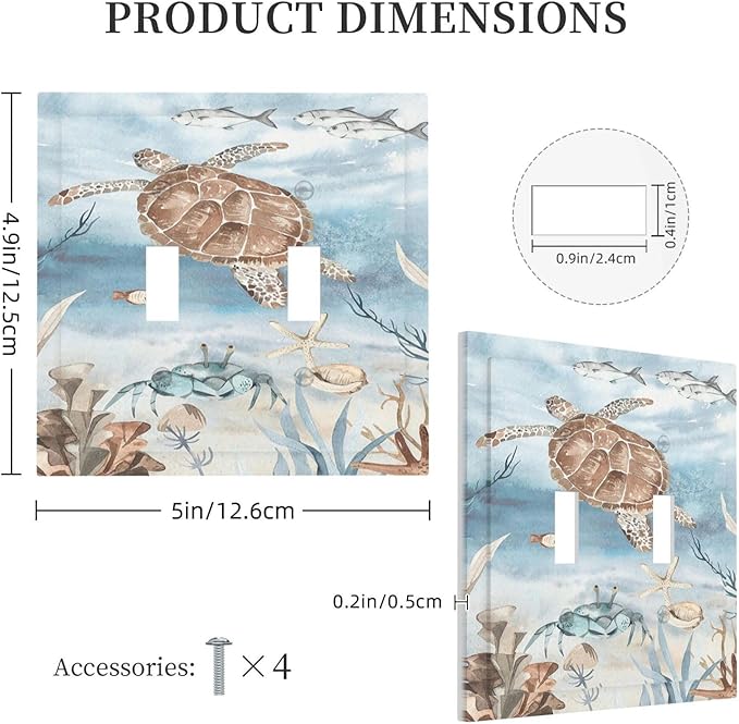 Decorative Switch Plates Sea Turtle Coral Reef Nauticaltheme 2 Gang Double Toggle Outlet Light Switch Cover Wall Plate Electrical Faceplate for Kids room Bathroom Decor