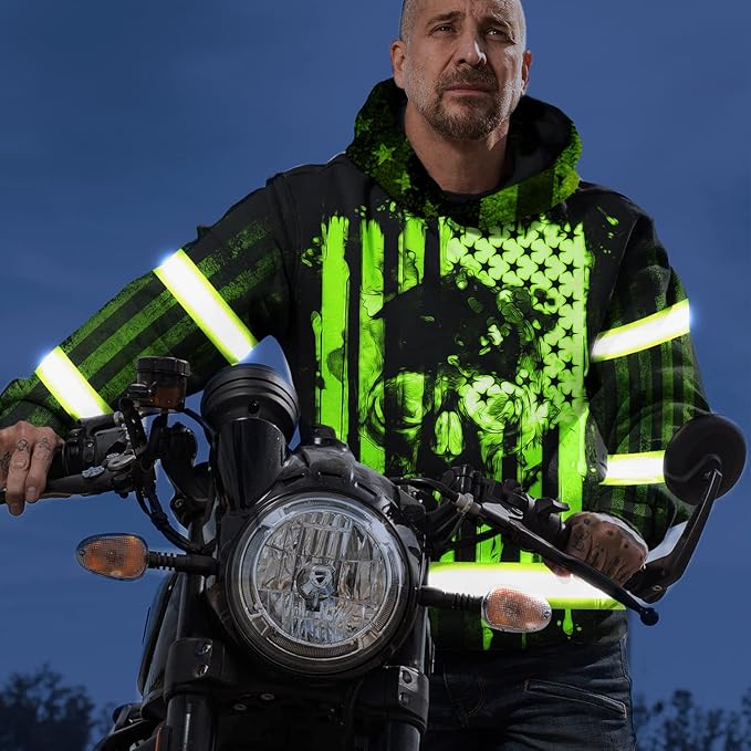 US Flag High Visibility Hoodie for Men Reflective Hoodie Safety Workwear for Worker Runner Patriotic ACC02