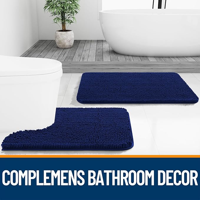 OLANLY Bathroom Rugs 36x24, Extra Soft Absorbent Chenille Bath Rugs, Rubber Backing Quick Dry, Machine Washable Bath Mats for Bathroom Floor, Tub and Shower, Home Decor Accessories, Navy