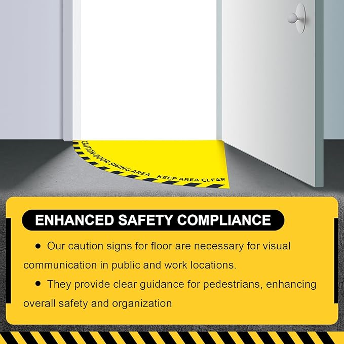 1 Pack Door Swing Caution Floor Sign for Safety Warning Door Swing Area Keep Area Clear Floor Sign Vinyl Non Slip Surface(36 x 36 Inches,Textured,Yellow)