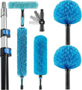 High Ceiling Fan Duster with 5-8 Foot Extension Pole, Extendable Reusable Cobweb, Feather, Window Cleaning Squeegee Kit