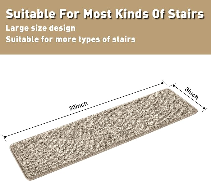 PURE ERA Carpet Stair Treads Tape Free Non Slip Indoor Stair Carpet Stair Protectors Pet-Friendly Non-Slip Skid Resistant Washable Reusable 8" x 30"(2 Pieces,Cream Gray)