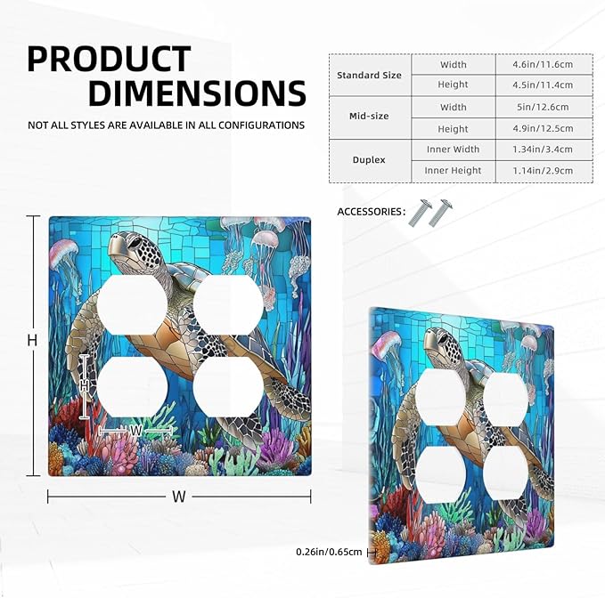 Outlet Covers Nautical Sea Turtle Coral Jellyfish 2 Gang Double Duplex Decorative Light Switch Covers Electrical Wallplates Socket Faceplate For Kids Room Nursery Decor